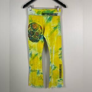 Tristan Christopher Womens Tie Dye Yoga Pants Rollover Waist Flare Medium